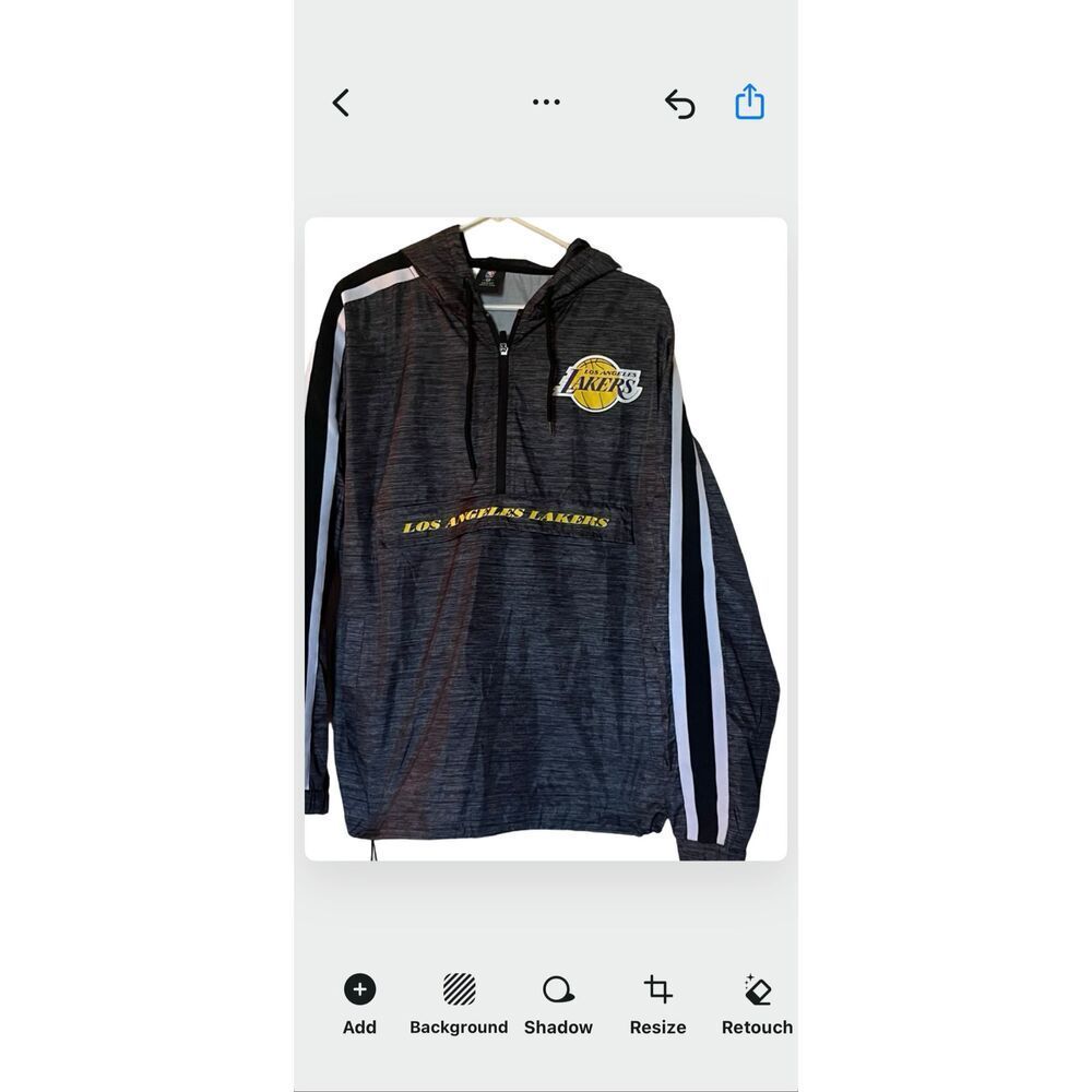 NBA Mens Gray Los Angeles Lakers 1/4 Zip Hooded Windbreaker Jacket Size Medium